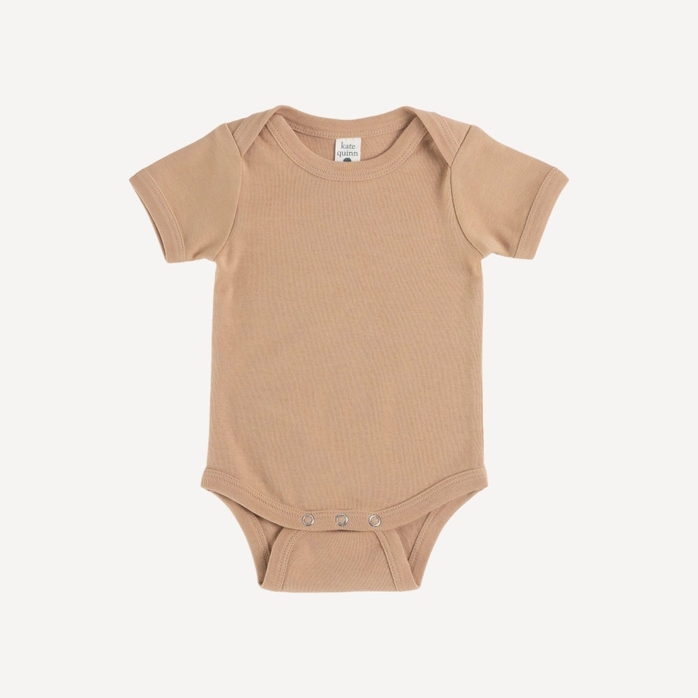 EUC 12-18M Kate Quinn Organics Short Sleeve Bodysuit Onesie Tawny Cotton Tan